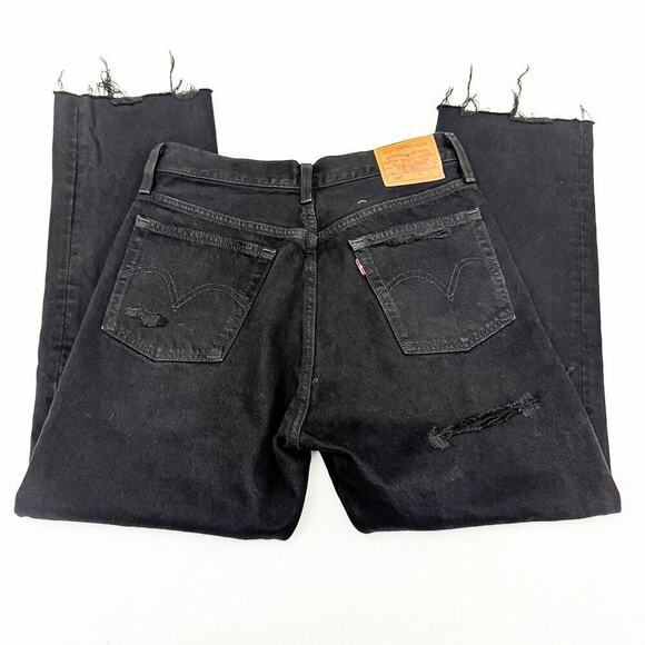 Levi's 501 Ripped Black Denim Jeans Button Fly Raw Hem Size 27 x 26 - Picture 5 of 9